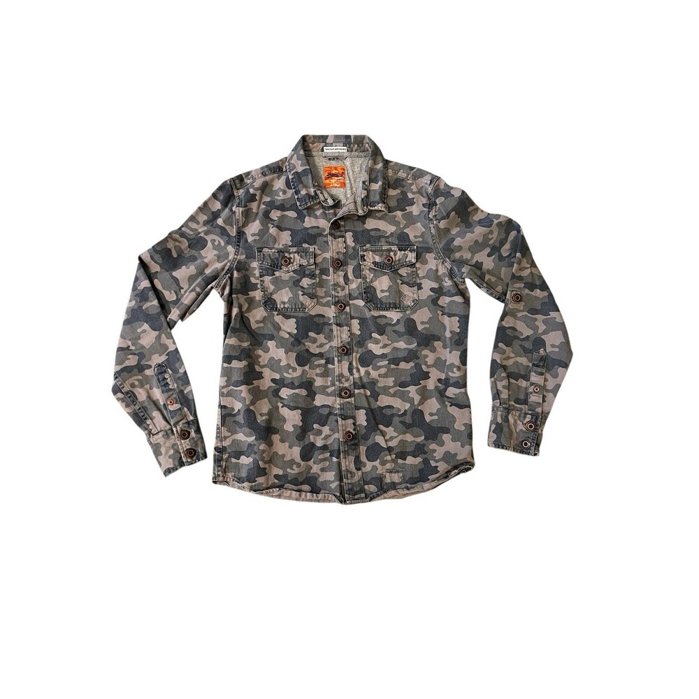 Superdry The Flatland Shirt Army Green Camouflage Button Down Mens Sz Large